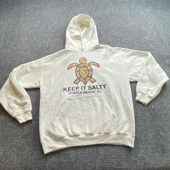 Myrtle Beach SC Hoodie Women L White Keep It Salty Pailey Turtle Gildan Souvenir - Picture 1 of 12